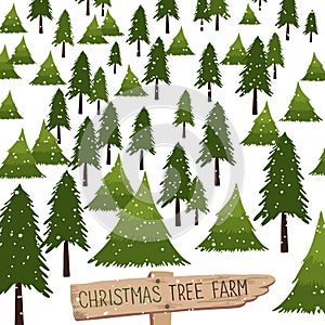 Christmas tree farm vector illustration.