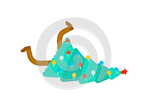 Christmas tree fell slipped. Xmas vector illustration