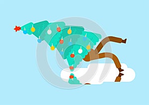 Christmas tree fell slipped. Xmas vector illustration