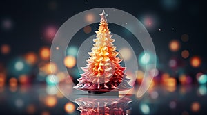 christmas tree on the festive background with bokeh