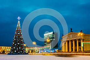 Christmas Tree And Festive Illumination On Lenin photo