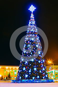 Christmas Tree And Festive Illumination On Lenin photo