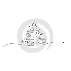 Christmas tree or fir tree. Vector illustration made in one line.