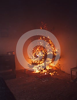 Christmas tree on fire