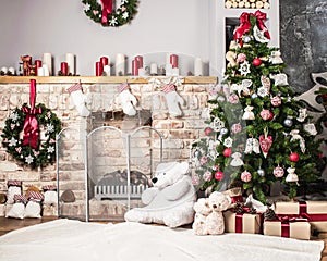 Christmas tree and fire-place