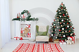Christmas tree fireplace with gifts decor garland interior new year