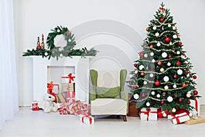 Christmas tree fireplace with gifts decor garland interior new year
