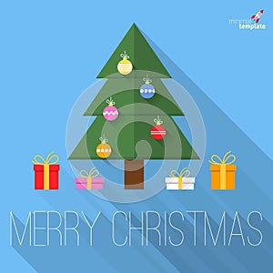 Christmas tree flat design greeting card.