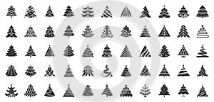 Christmas Tree black flat glyph icons vector set