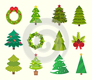 Christmas tree flat icons set