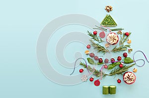 Christmas tree flat lay background