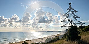 Christmas Tree Formed in the Sky with Clouds and Sun