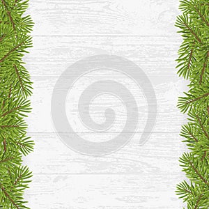 Christmas tree frame on wood plank white background