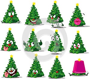 Christmas Tree Funny Vector Cartoon Sticker Vector Illustration Emoticon