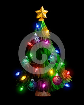 Christmas tree with a garland and balls