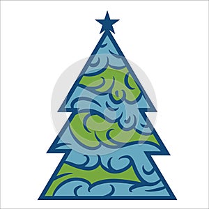 Christmas tree geometric shape with abstract pattern icon vector art