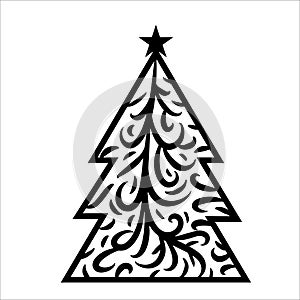 Christmas tree geometric shape with abstract pattern icon vector art