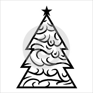 Christmas tree geometric shape with abstract pattern icon vector art