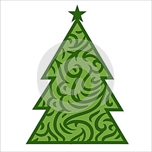 Christmas tree geometric shape with abstract pattern icon vector art