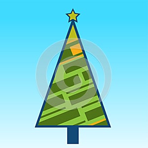 Christmas tree geometric shape with abstract pattern icon vector art