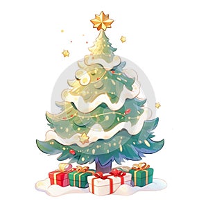 Christmas tree with gift box, element for Christmas day design