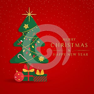 Christmas tree and gift elemant design red background