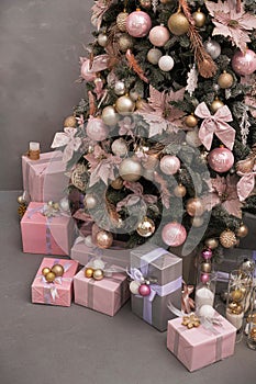 Christmas tree and gifts on a background