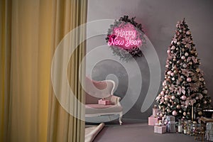 Christmas tree and gifts on a background