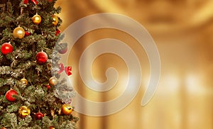 Christmas tree, gifts background. December, winter holiday xmas