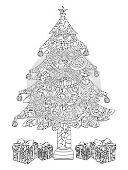 Christmas tree with gifts coloring raster