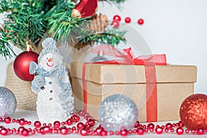 Christmas tree with gifts and decorations on white background. Christmas and New Year concept