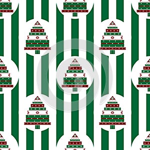 Christmas tree gifts green strips seamless pattern