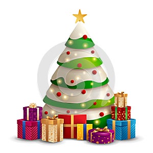 Christmas tree with gifts isolated on white background