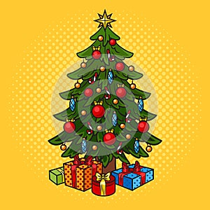 Christmas tree with gifts pinup pop art vector photo