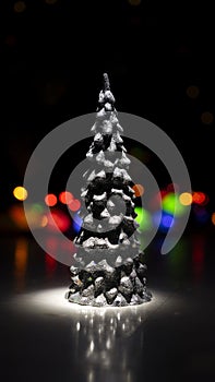 Christmas tree with glitters on black background with colorful bokeh