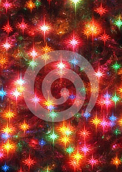 Christmas tree glowing stars closeup