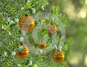 Christmas tree with gold bauble balls decorations