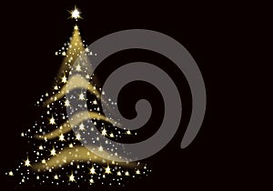 Christmas tree gold formed from stars background black christmas background illustration
