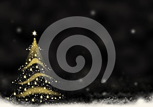 Christmas tree gold formed from stars background black text snow christmas background illustration