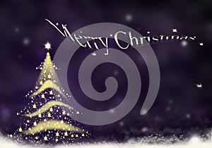 Christmas tree gold formed from stars background mauve blue snow christmas background illustration