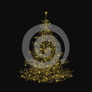 Christmas tree. Gold glitter light effect. Vector illustration