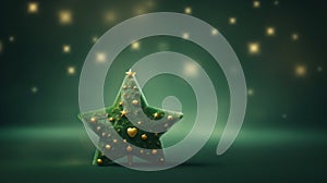 Christmas tree with gold stars on a green background, AI