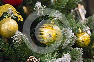 Christmas tree golden balls background