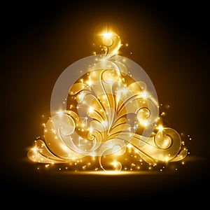 Christmas tree with golden glow and sparkles