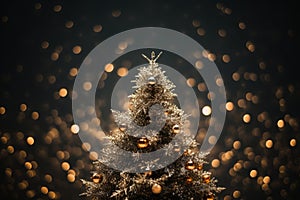 a christmas tree with golden ornaments against a dark background