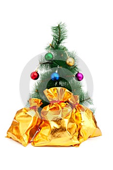 Christmas tree and golden sacks