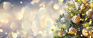 Christmas Tree In Golden Sparkle Background