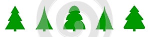 Christmas tree green icon set. Christmas tree logo. Xmas symbols.