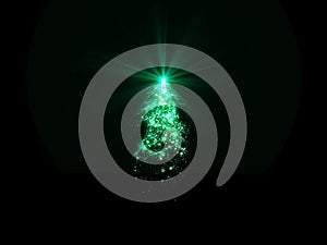 Christmas tree with green lights, snowflakes and star on black background