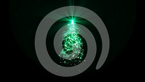 Christmas tree with green shining lights falling snowflakes and stars with alpha
